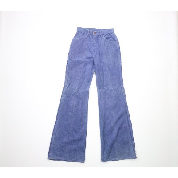 Vintage 70s Streetwear 25 Distressed Flared Wide Leg Bell Bottoms Jeans USA